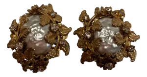 Gold-Plated Earrings by Miriam Haskell, 1960s, Set of 2