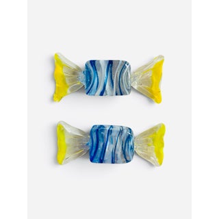 Murano Handblown Glass Blue and Yellow Candies, Set/2 For Sale