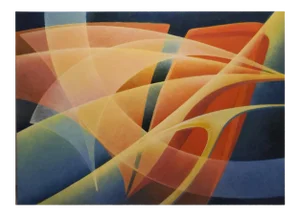 Chris Alexander "Two Planets Dancing" Expressionist Yellow and Blue Toned Painting 2003