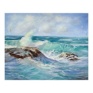 Vintage Mid 20th Century Rocky Seascape Painting