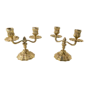 18th Century Pair French Louis XIV Style Bronze Candelabra Candlesticks