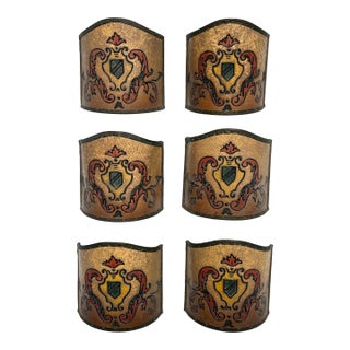 6 - Antique Art’s & Crafts Hand-Crafted Hand-Painted Shield Lamp Shade For Sale