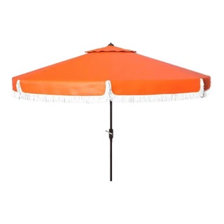 Milan Fringe 9ft Crank Outdoor Push Button Tilt Umbrella - Orange For Sale