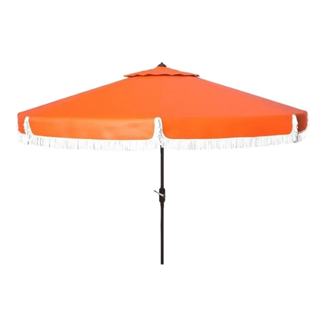 Milan Fringe 9ft Crank Outdoor Push Button Tilt Umbrella - Orange For Sale