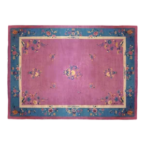 Antique Chinese Art Deco Oriental Rug in Room Size W Art Deco Motifs and Flowers