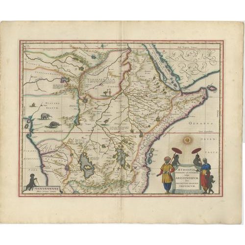 Antique Ethiopia Abyssinia Map Blaeu c.1642 – Nile, Figures, Cartouche This highly decorative and historically important...