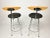 A matching pair of vintage Effezeta Italian design bar stools / chairs having shaped beech backrests with circular padded...