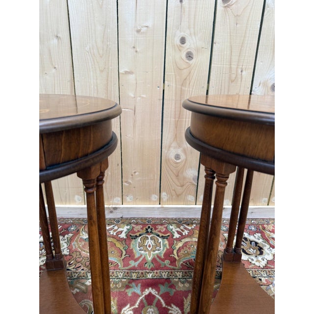 Brown Empire Style Round Bedside Tables in Mahogany-Stained Wood, 1980s, Set of 2 For Sale - Image 8 of 9