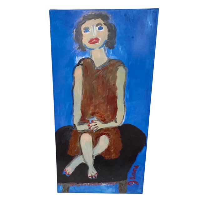 Brown Abstract Portraiture of a Lady Seated by JoAnne Fleming, 24” X 13”, Signed For Sale - Image 8 of 8