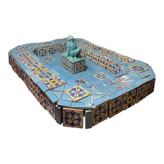 Monumental 1920s Malibu Tile Fountain With Rare Gladding, McBean Figural Spitter For Sale