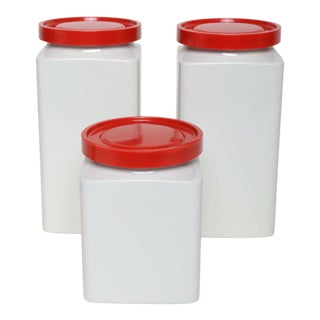 Set of Three Finnish Modern Ceramic Canisters by Richard Lindh for Arabia For Sale