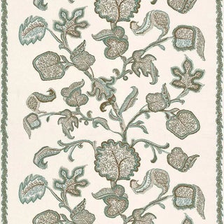Schumacher Palampore Block Print Fabric in Teal For Sale