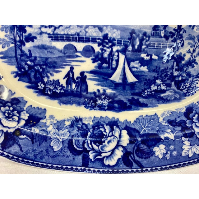 English Antique Wedgwood Platter in Blue & White Landscape Pattern Made in England - Circa 1906 For Sale - Image 3 of 13