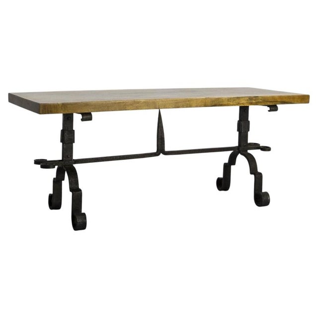 French Walnut Top and Wrought Iron Coffee Table, 1960 For Sale - Image 11 of 11