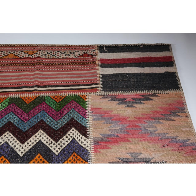 Mid 20th Century Bohemian Turkish Kilim Patchwork Rug With Tribal Motifs -5' 7'' X 9' 10'' For Sale In Tampa - Image 6 of 12