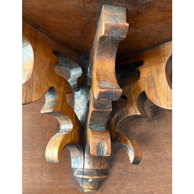 Antique Victorian Solid Walnut Hand-Carved Wall Shelf With Architectural Bracket For Sale In Dallas - Image 6 of 12
