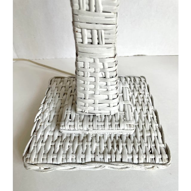 Vintage Woven Wicker Rattan Table Lamp For Sale - Image 4 of 13