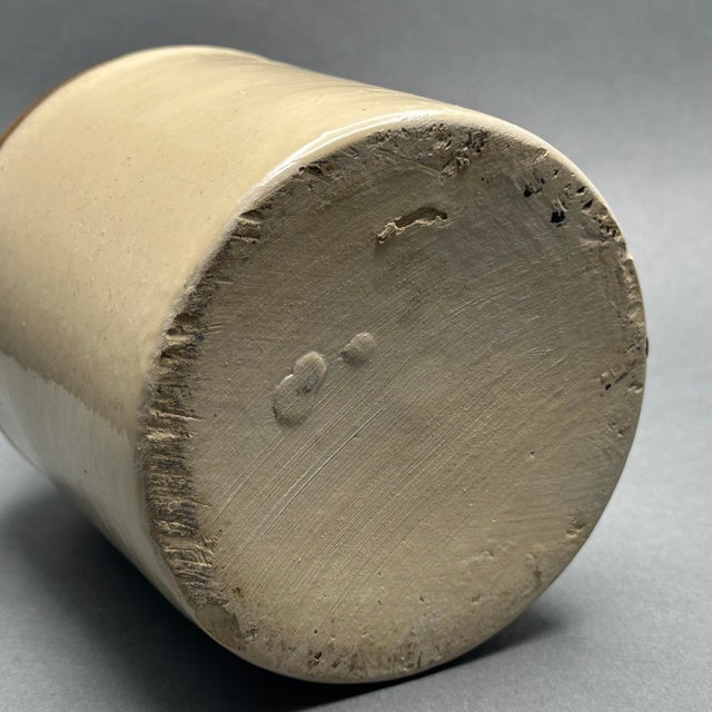 Vintage Rustic Two-Tone Brown/Tan Handled Stoneware Jug For Sale - Image 9 of 9