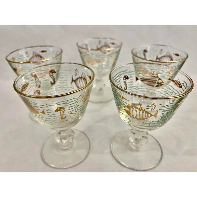 Libbey Glass Co. Mid Century Atomic Fish in Water Cordial Glasses For Sale - Image 4 of 7