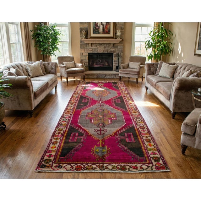 Tribal Vintage Hand Knotted Turkish Area Rug Large Runner Rug Gallerie Rug- 5′9″ X 16′3″ For Sale - Image 3 of 17