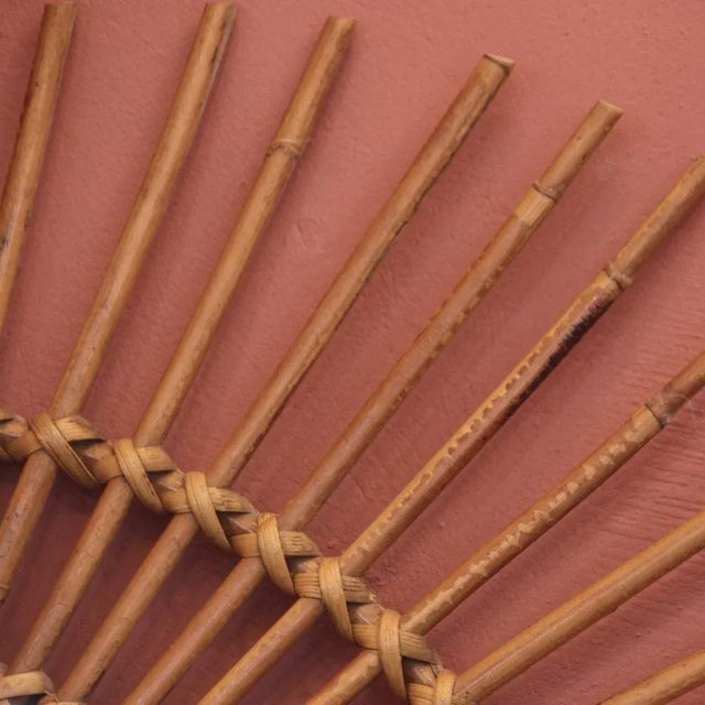 French Rattan Sun Mirror, 1950s For Sale - Image 6 of 10