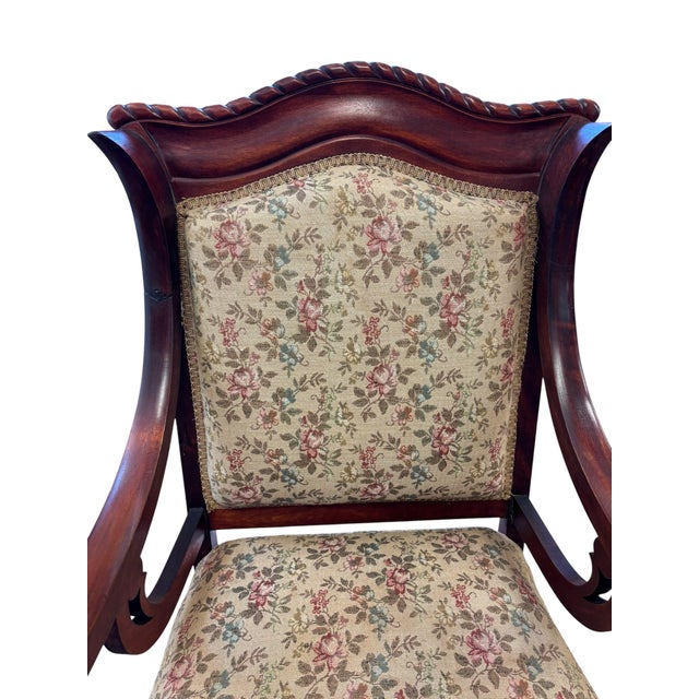 Early 20th Century Pair of French Provincial Mahogany Armchairs With Floral Upholstery For Sale - Image 5 of 11