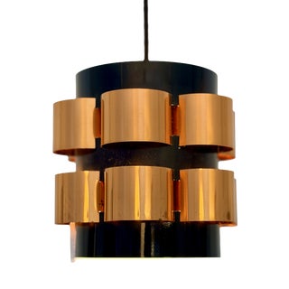 Vintage Copper and Black Pendant Lamp attributed to Werner Schou for Coronell Elektro, Denmark, 1960s For Sale