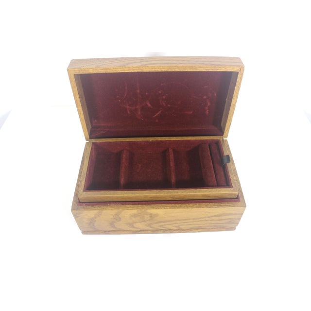 Brown Vintage Oak Wood Jewelry Box Trinket Lidded Box Mens Jewellery Box, Gift Storage Wood Grain Masculine For Sale - Image 8 of 12