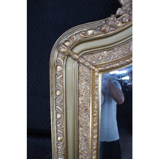 20th Century French Louis XVI Giltwood Dressing Floor Pier Mirror Beveled Glass For Sale - Image 4 of 12