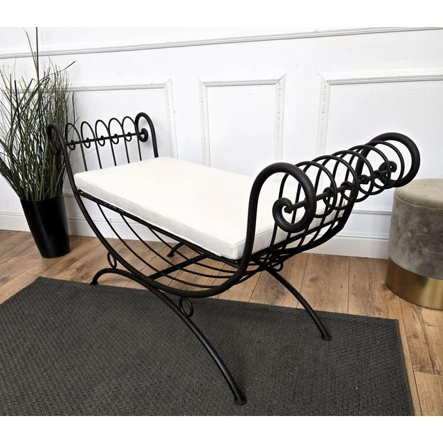 Cream Italian Metal Iron Bench with Roll Arm, 1960s For Sale - Image 8 of 11