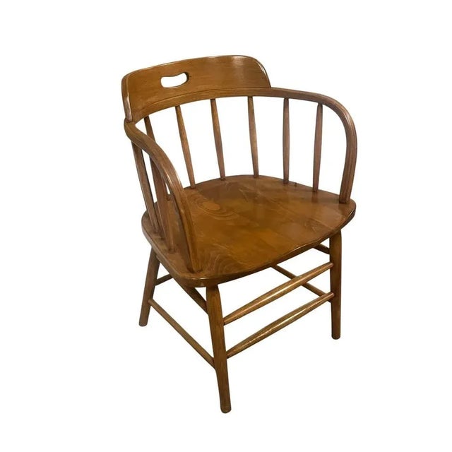 Boling Chair Company Pair of Vintage Boling Chair Company Wooden Club Captains Chairs For Sale - Image 4 of 9