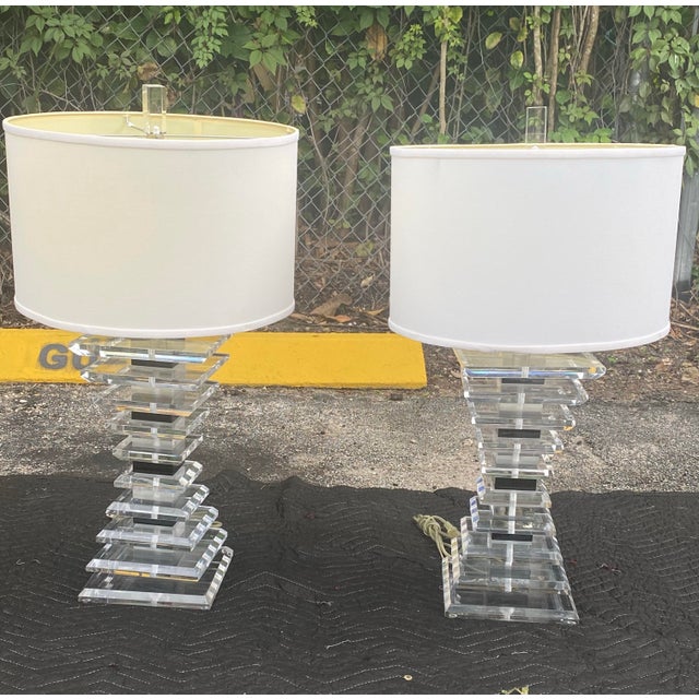 1970s 1970’s art deco black and clear lucite tables For Sale - Image 5 of 7
