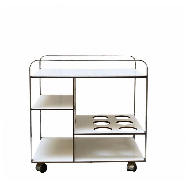 Metal Chrome and White Laminate Serving Trolley, Italy, 1970s For Sale - Image 7 of 8