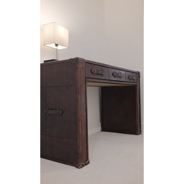 Vintage Steamer Trunk 3-Drawer Desk by Restoration Hardware For Sale - Image 9 of 12