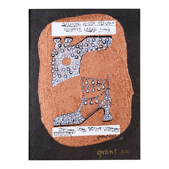 "Pearl Studded Suction Soled Booties" - Fashion Pop Art on Handmade Paper by Marc Foster Grant For Sale