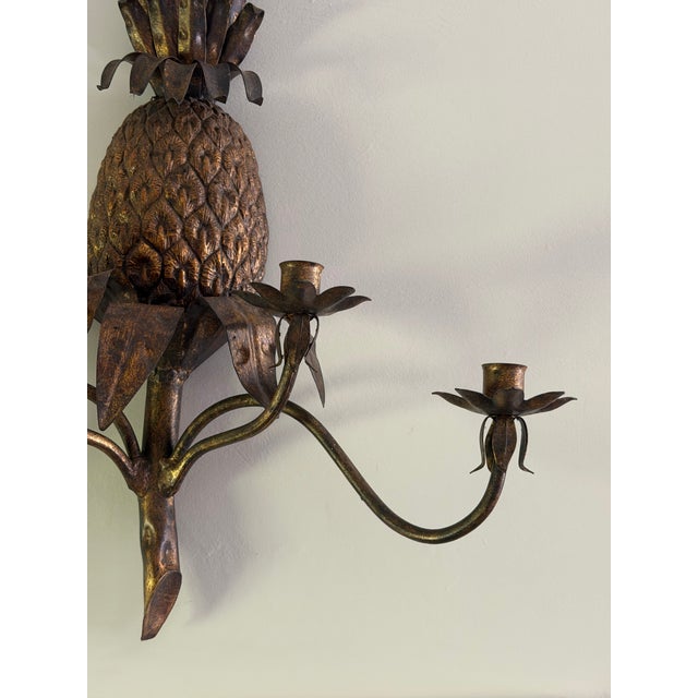 Vintage Italian Tole Iron Pineapple Four-Light Wall Sconce With Copper-Tone Finish For Sale - Image 10 of 12