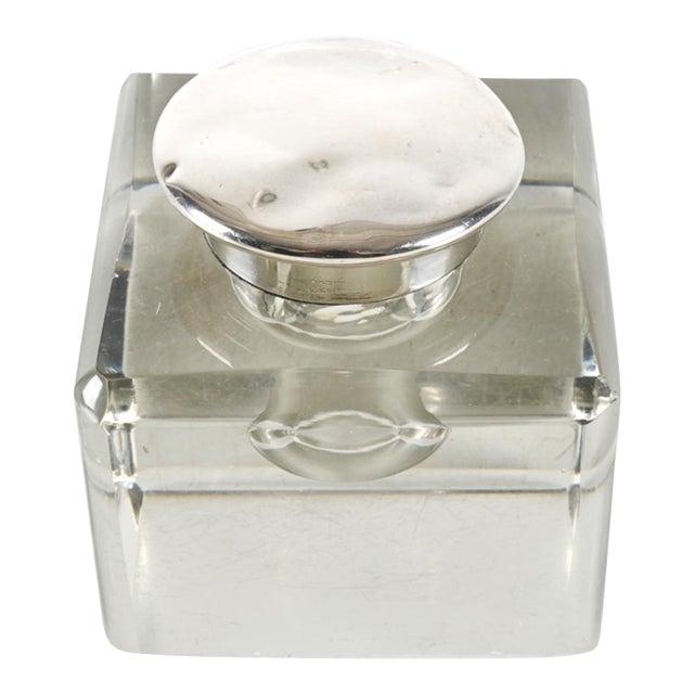 Antique Scottish Crystal and Sterling Silver Inkwell For Sale