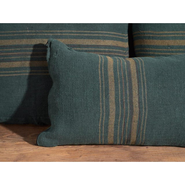 Antique Green Linen Cushion For Sale - Image 10 of 11