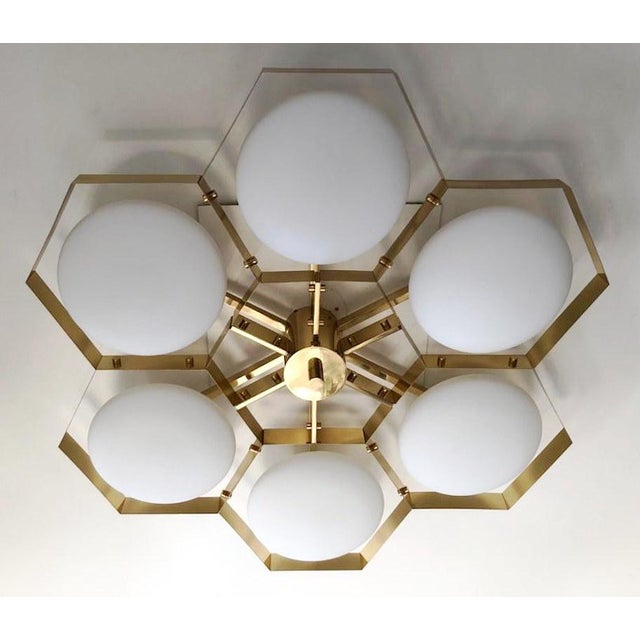 Fabio Ltd 21st Century Hive Polished Brass Matte White Murano Flush Mount by Fabio LTD For Sale - Image 4 of 9