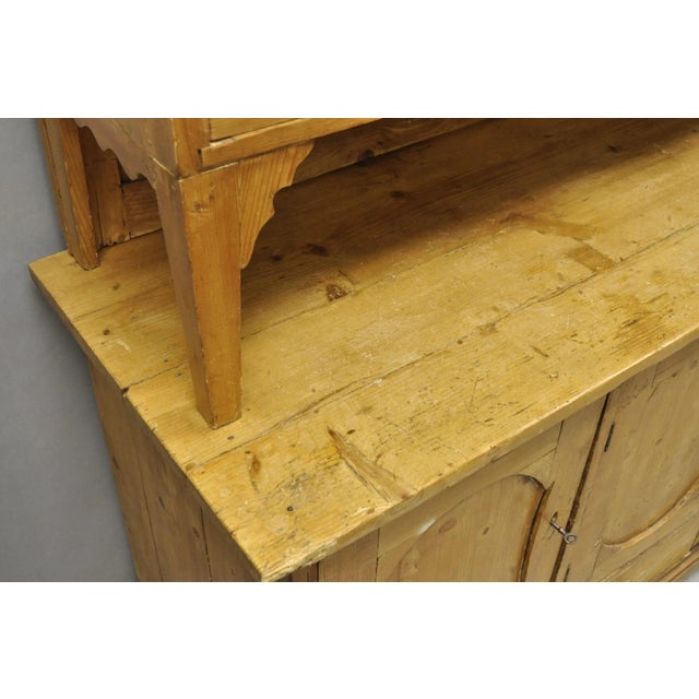 Antique French Country Provincial Pine Wood Buffet Cupboard China Cabinet Hutch For Sale - Image 11 of 18