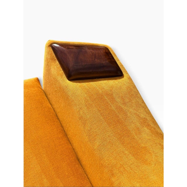 Adrian Pearsall High-Back Lounge Chair | Sculpted Walnut Base & Arm Caps | New Golden Yellow Upholstery | C. 1960s For Sale - Image 14 of 15