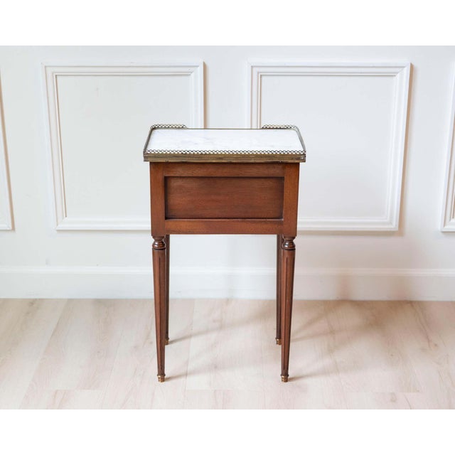Wood Louis XVI Style Mahogany Side Table with Marble Top and Brass Gallery, 20th Cent For Sale - Image 7 of 10
