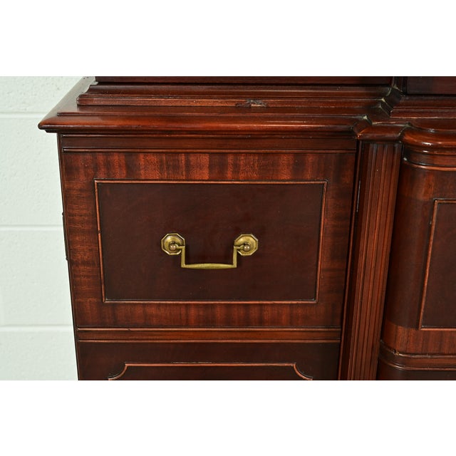 Baker Furniture Style Georgian Banded Mahogany Breakfront Bookcase Cabinet With Drop Front Secretary Desk For Sale - Image 10 of 15