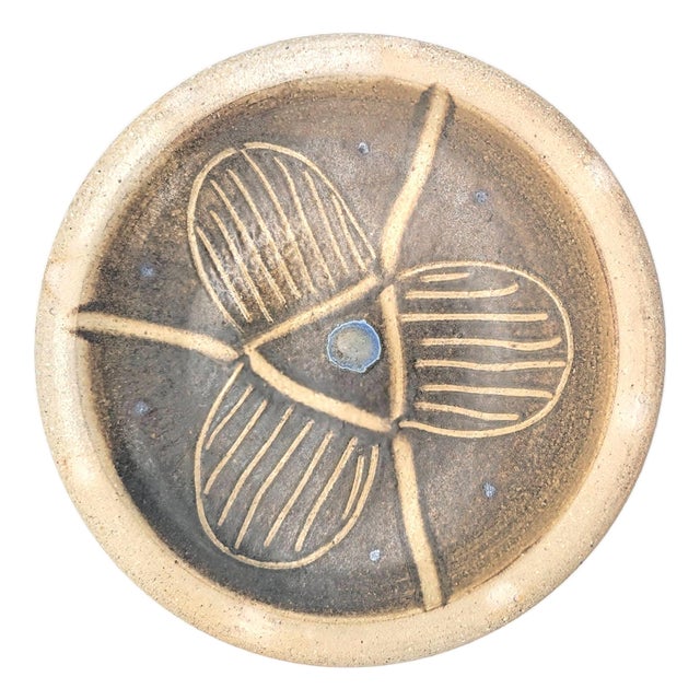 1960s Studio Pottery Artisan Signed Glazed Stoneware Decorative Plate For Sale