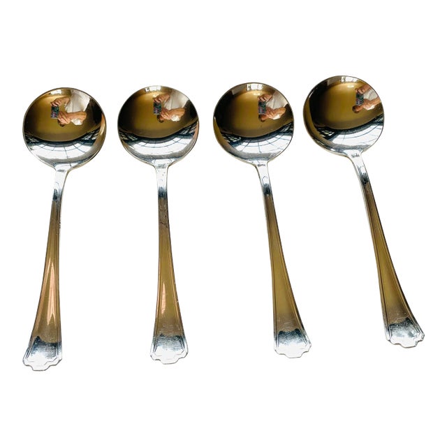 1920's Antique Rc Silver Co. "Manchester " Pattern Dessert Spoons- Set of 4 For Sale