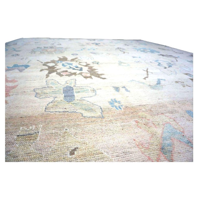 21st Century Turkish Oushak Wool 11x15 Ivory, Brown & Slate Blue Handmade Area Rug #1144196 For Sale In Houston - Image 6 of 11