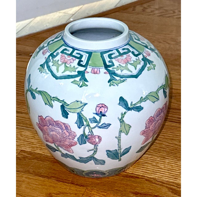 Late 20th Century Vintage Chinese Vase With Pink Peonies For Sale - Image 5 of 10