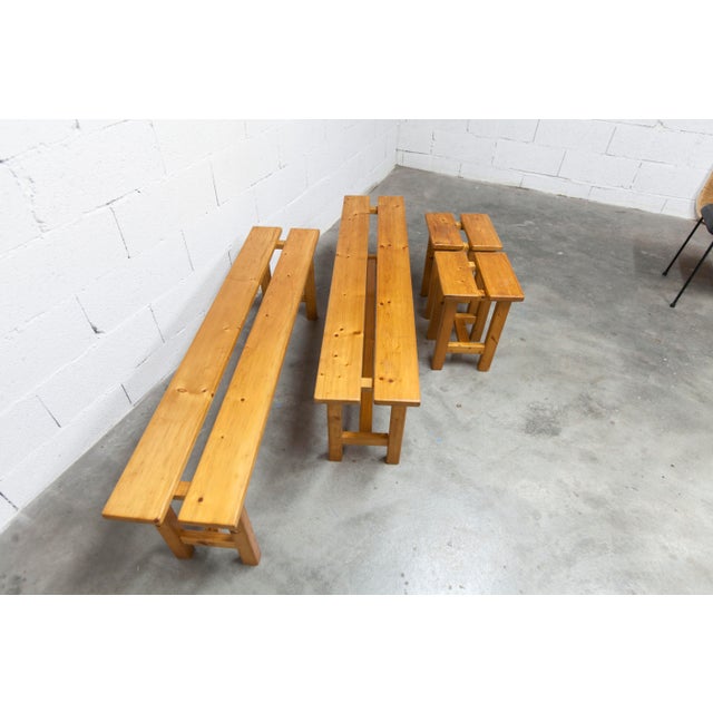 Vintage Benches and Stools in Mountain Pine, 1970, Set of 4 For Sale - Image 11 of 18