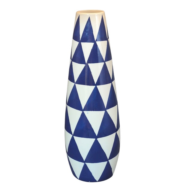 Late 20th Century Geometric Blue & White Triangle Harlequin Pattern ...