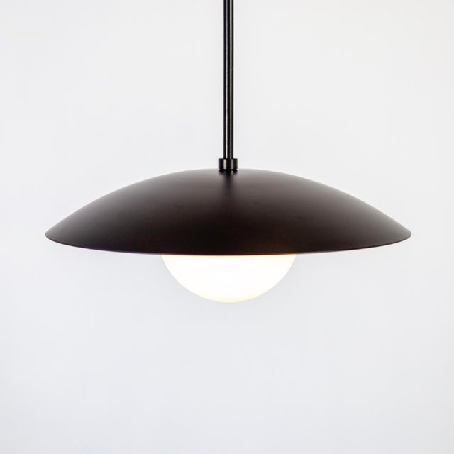 Dome Pendant Light, Black, 65.25in H, 5 Inch Glass Globe, by Research.Lighting, Modern, Minimal Hanging Light For Sale In New York - Image 6 of 7